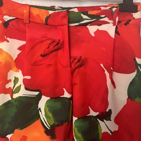 Zara | Floral Pants Pleated Scuba Material XS Red Green - Picture 3 of 5